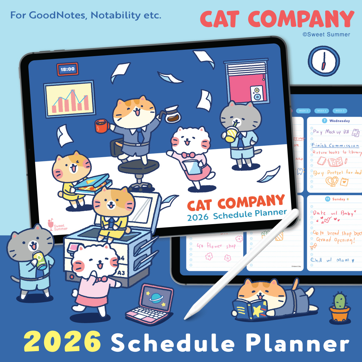 Cat Company 2026 Digital Planner for iPad (Goodnotes Compatible)