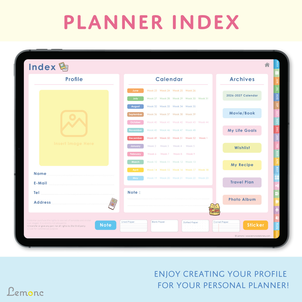 Lemonc : Digital Planner Goodnotes, iPad Planner, June 2026 - May 2027