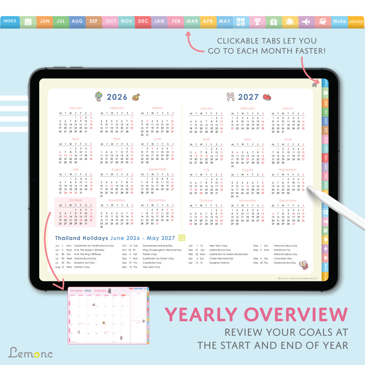 Lemonc : Digital Planner Goodnotes, iPad Planner, June 2026 - May 2027