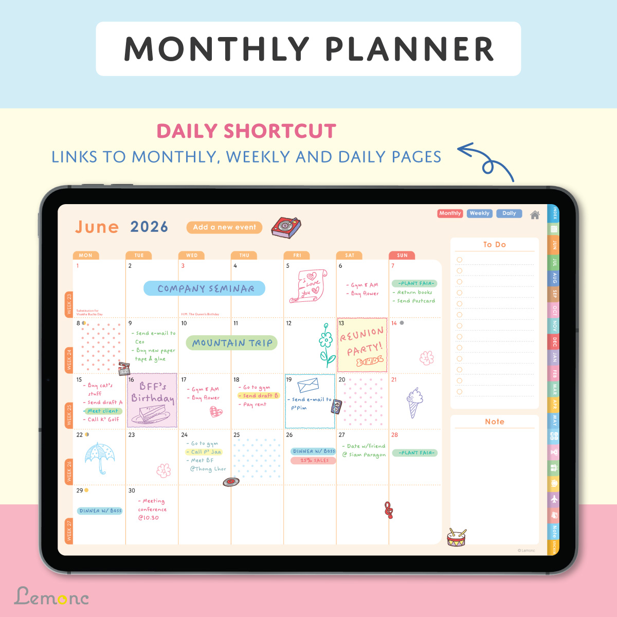 Lemonc : Digital Planner Goodnotes, iPad Planner, June 2026 - May 2027