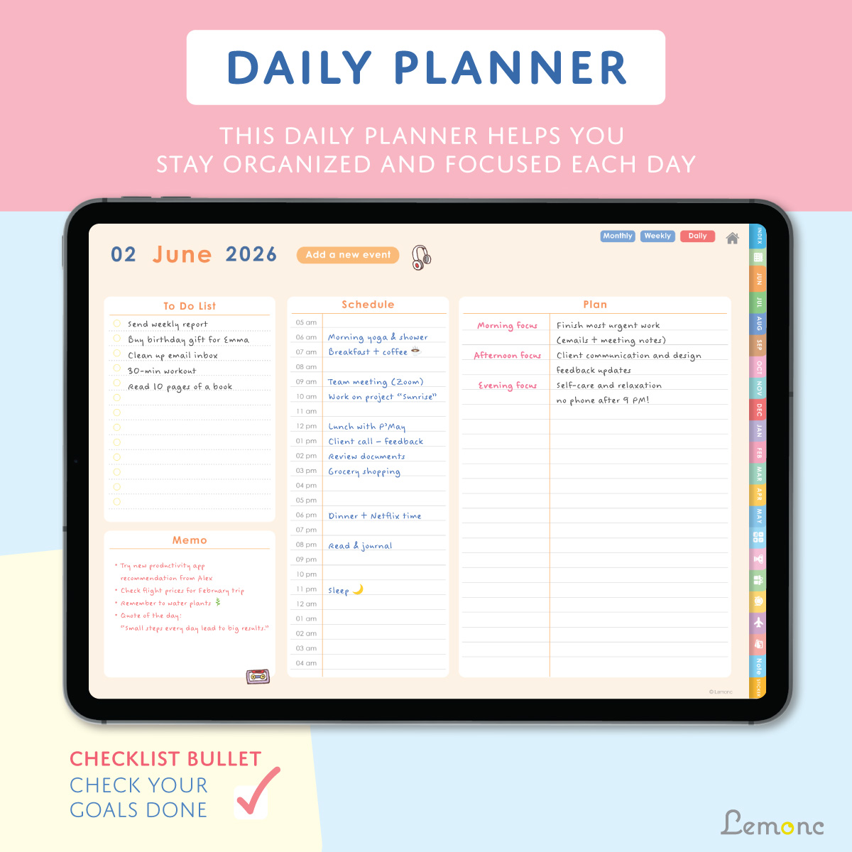 Lemonc : Digital Planner Goodnotes, iPad Planner, June 2026 - May 2027