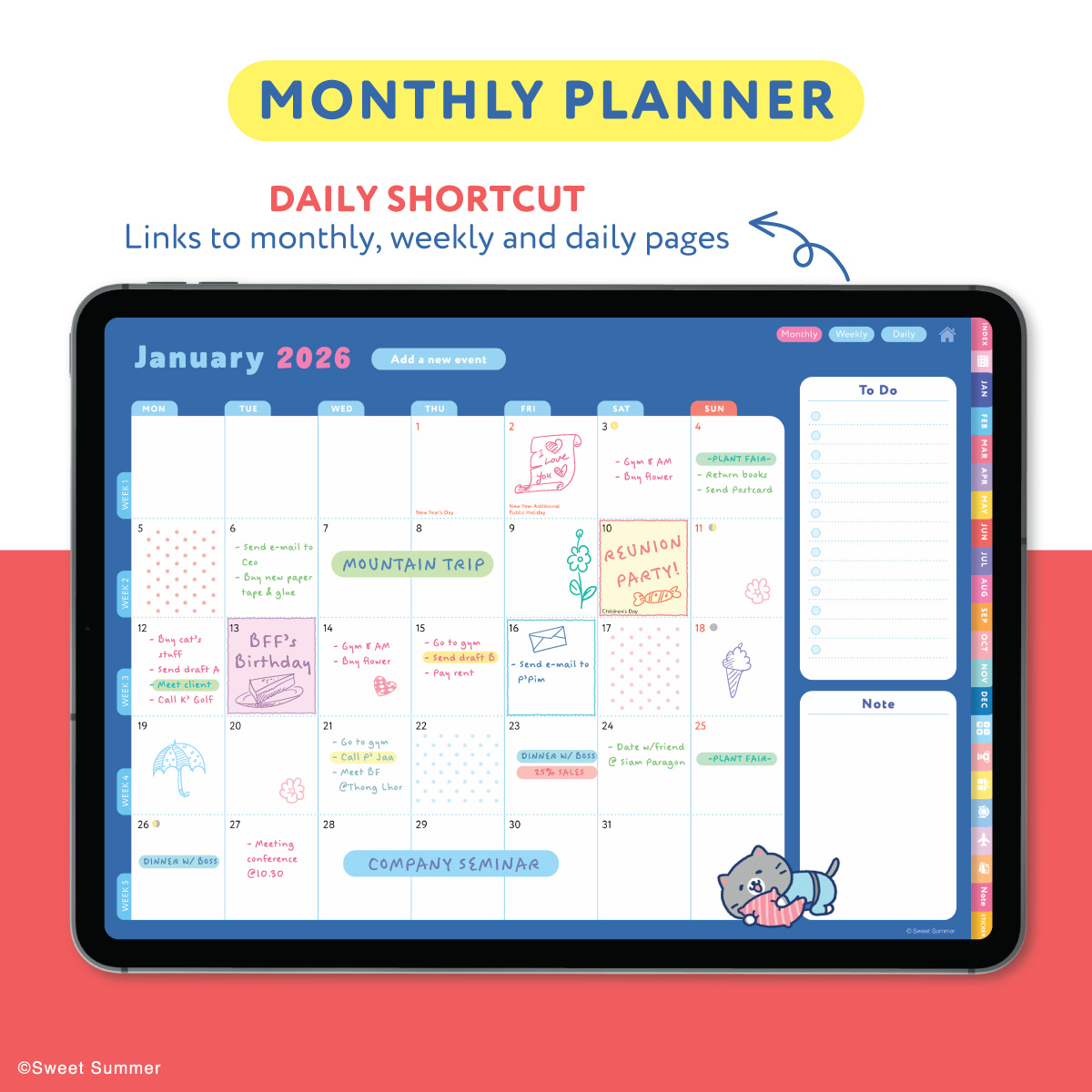 Cat Company 2026 Digital Planner for iPad (Goodnotes Compatible)