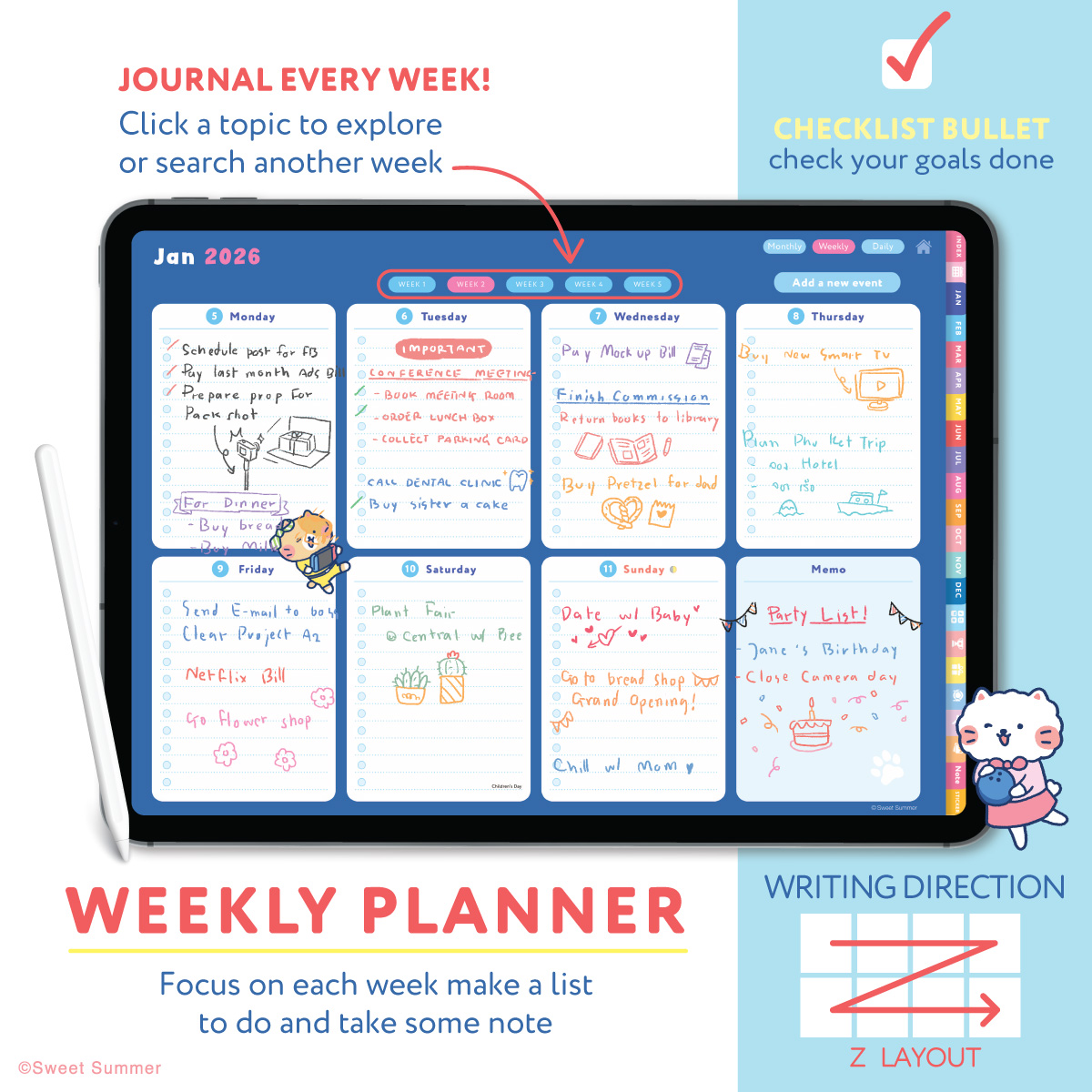 Cat Company 2026 Digital Planner for iPad (Goodnotes Compatible)