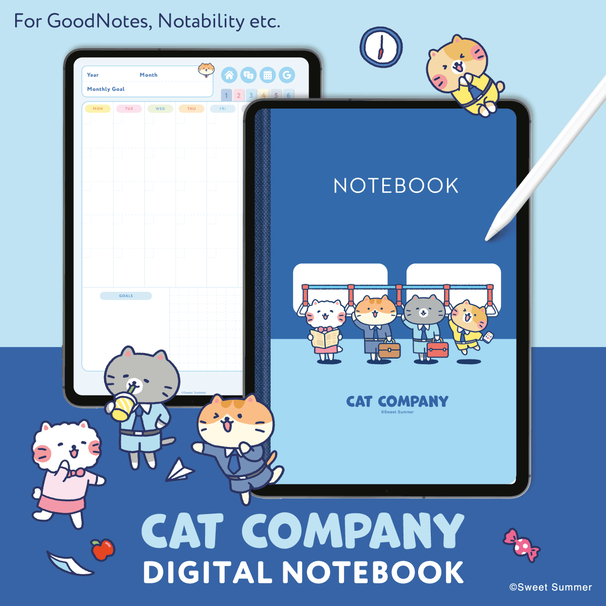 Cat Company Digital Notebook, Office Planner, GoodNotes Template (Digital Download)