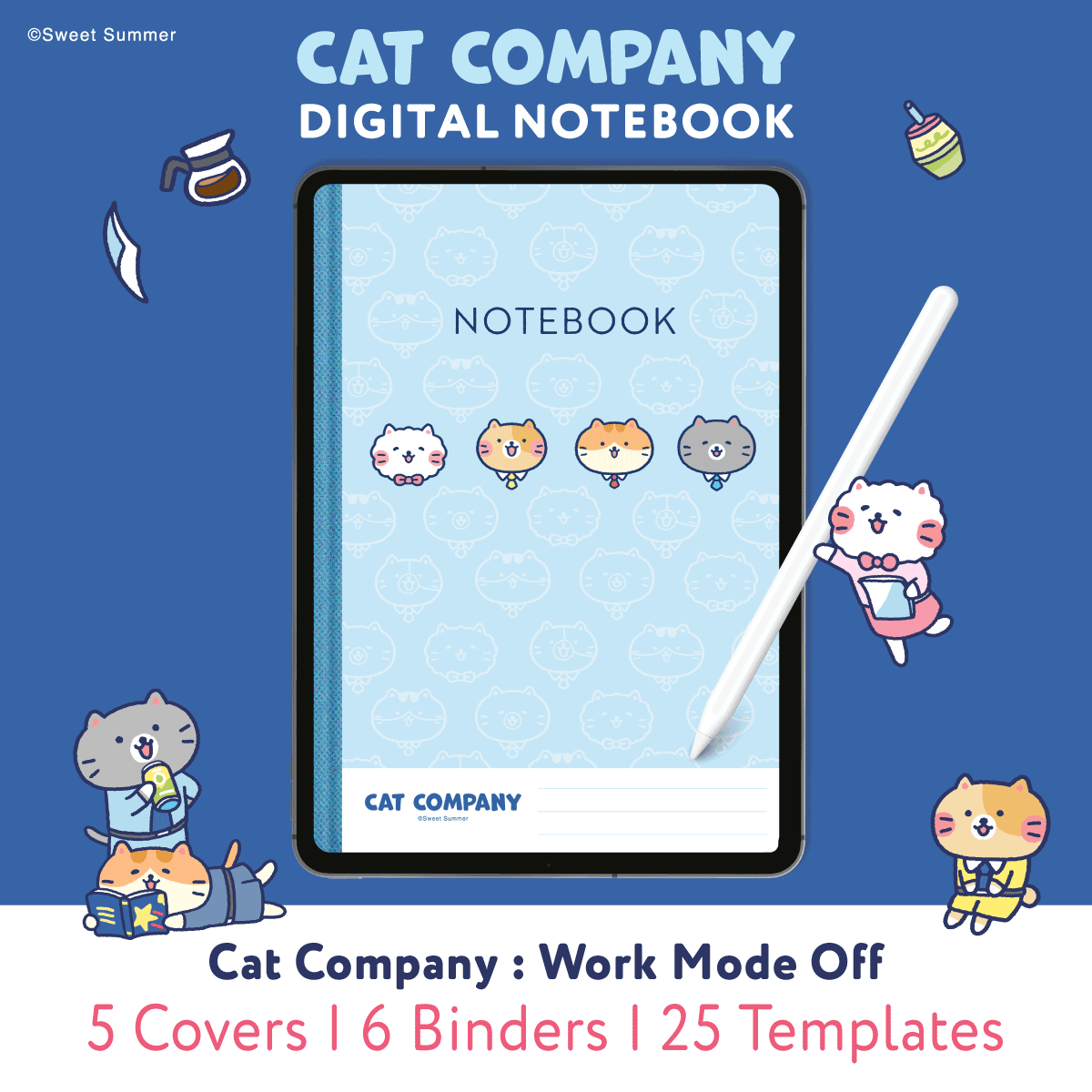 Cat Company Digital Notebook, Office Planner, GoodNotes Template (Digital Download)