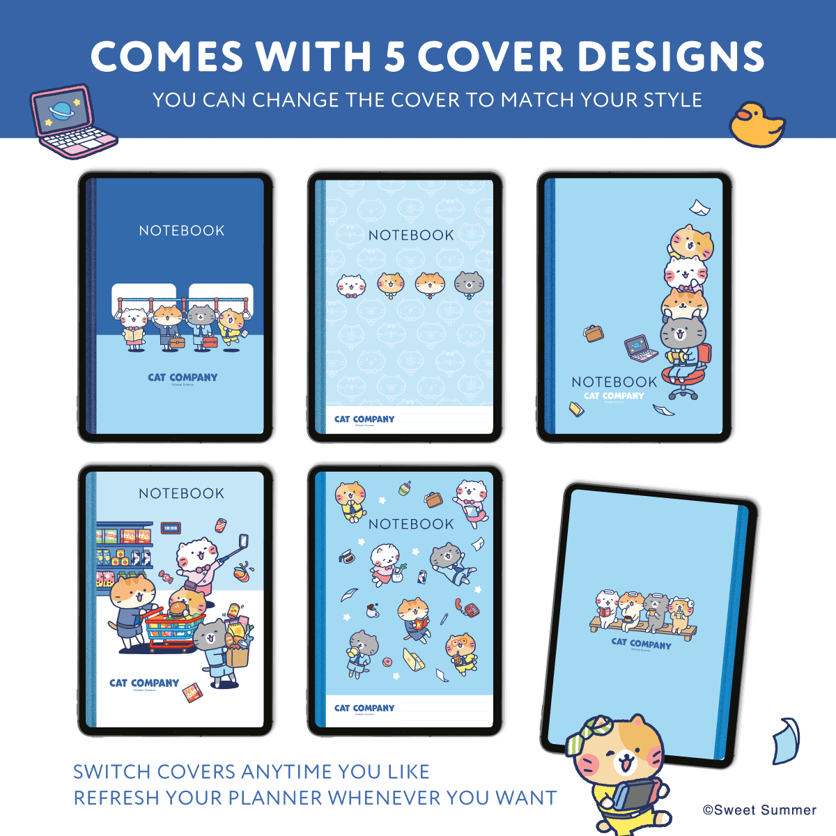 Cat Company Digital Notebook, Office Planner, GoodNotes Template (Digital Download)