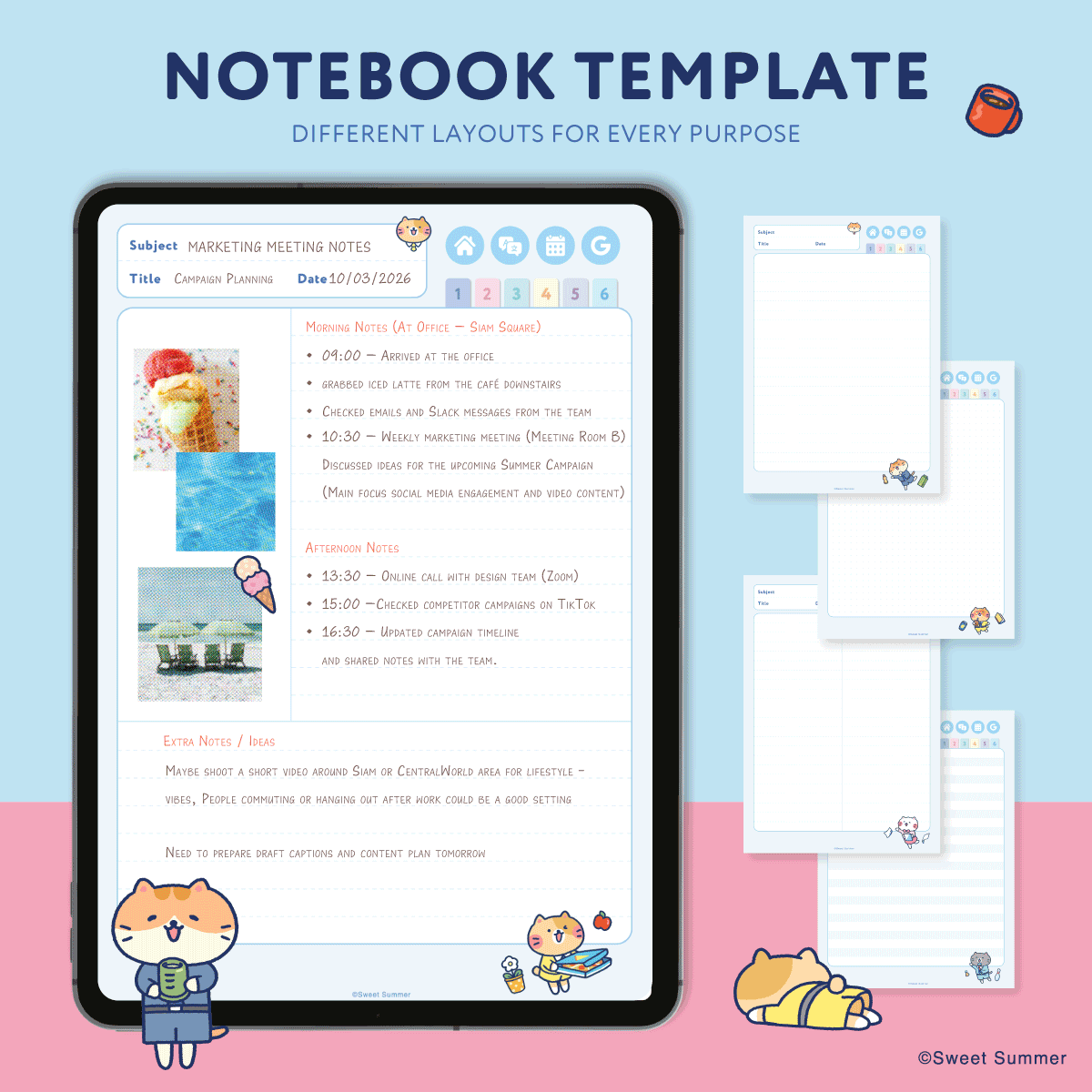 Cat Company Digital Notebook, Office Planner, GoodNotes Template (Digital Download)